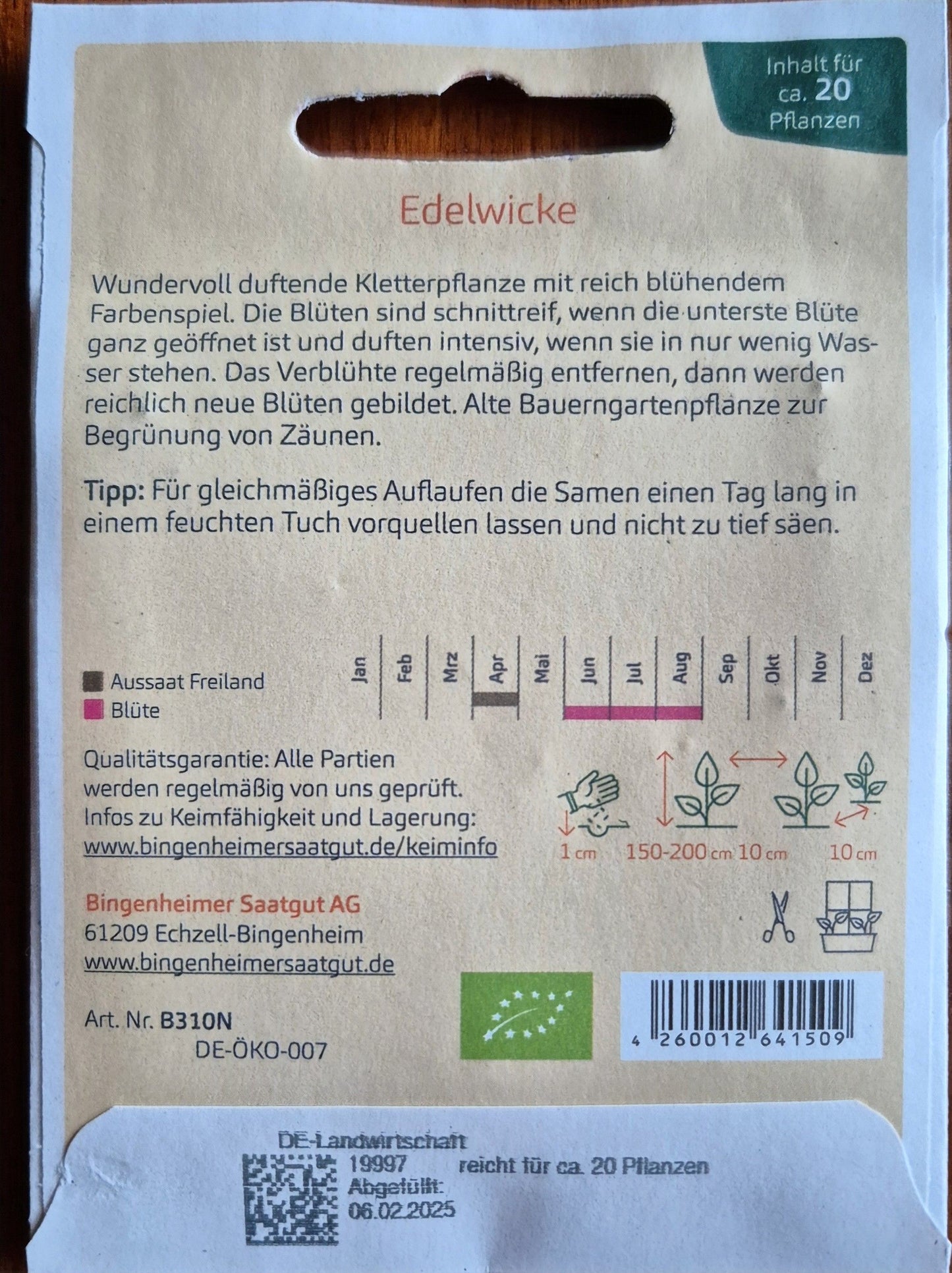 aussaatanleitung-saatgut.jpg – Rückseite der Saatgutpackung mit Anbauhinweisen für die Duftwicke.