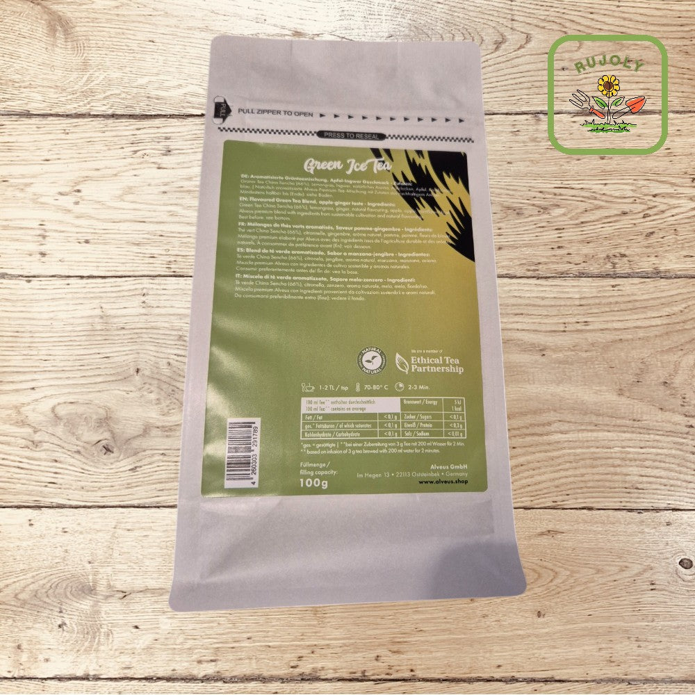 Grüntee mit Apfel-Ingwer Geschmack in stilvoller Dose – nachhaltiger Tee-Genuss mit fruchtiger Frische.