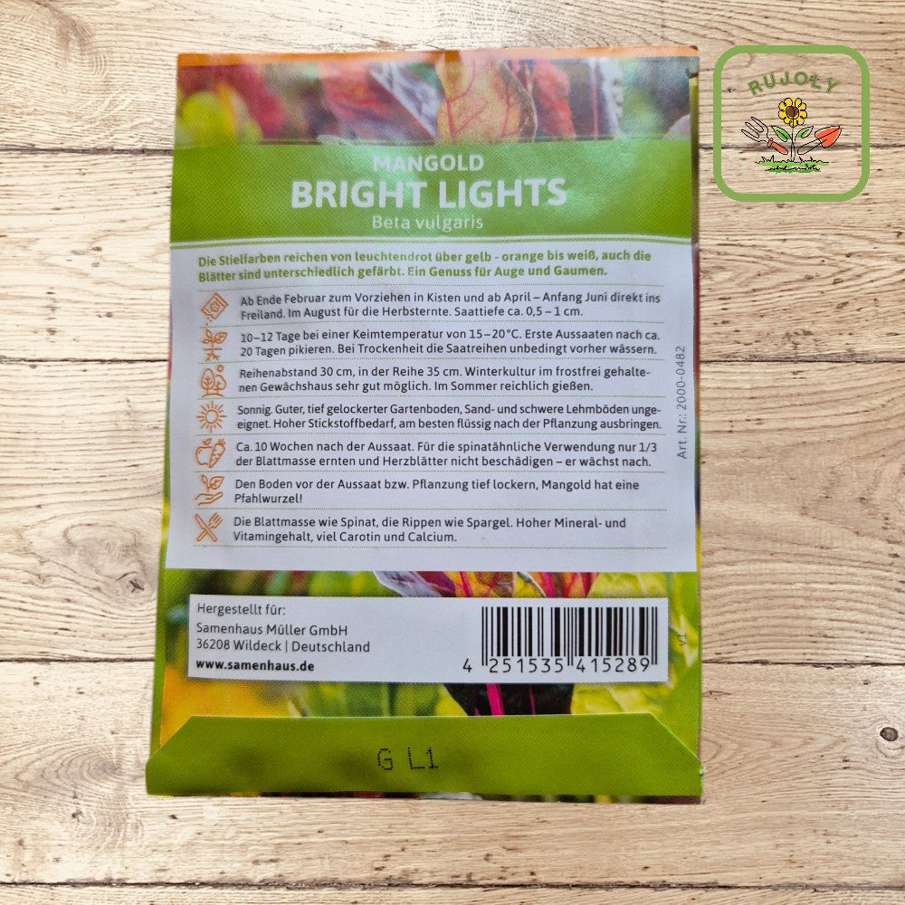 Mangold Bright Lights – Farbenfrohes Gemüse mit leuchtenden Stielen (100 Korn) für Garten und Küche