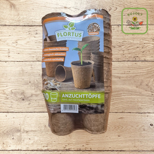 FLORTUS Anzuchttöpfe 6 cm aus biologisch abbaubarer Holzfaser im 30er-Set – nachhaltig & plastikfrei