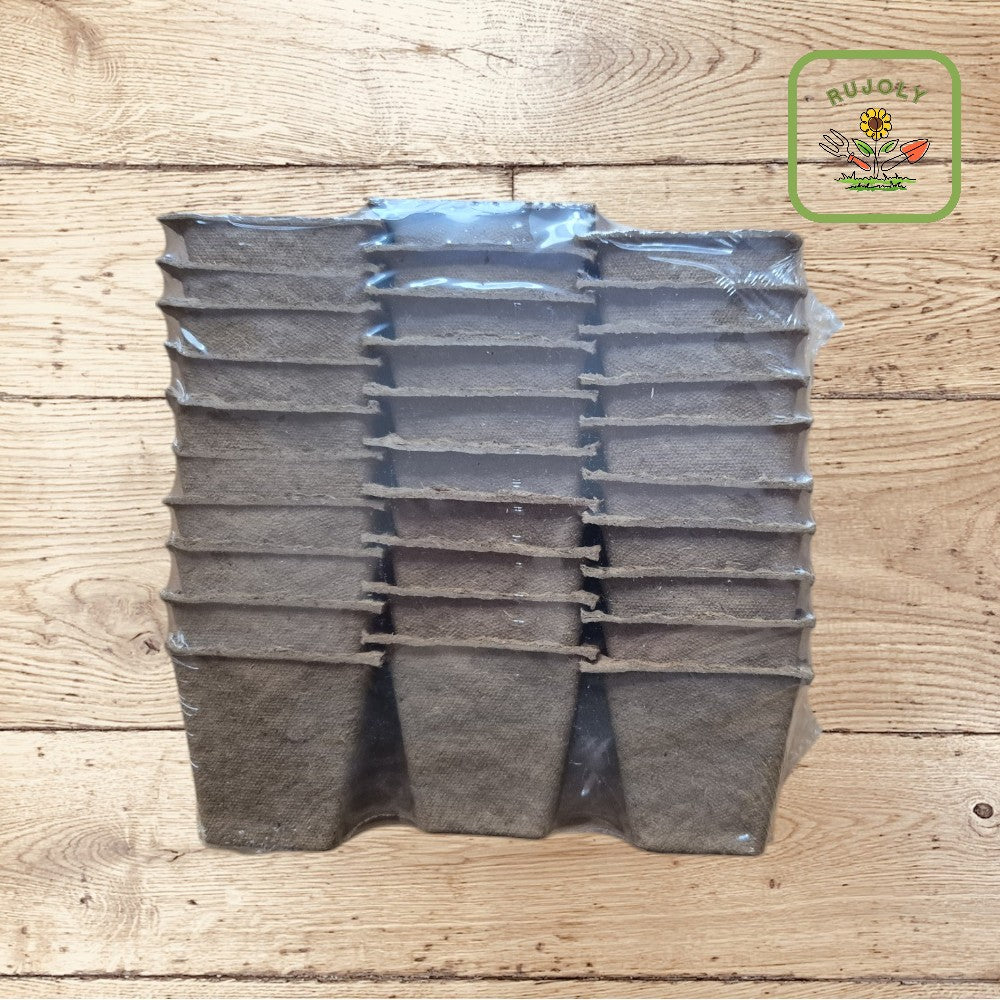 Setzlinge in FLORTUS 6 x 6 cm Anzuchttöpfen aus Holzfaser – umweltfreundliche Pflanzenanzucht