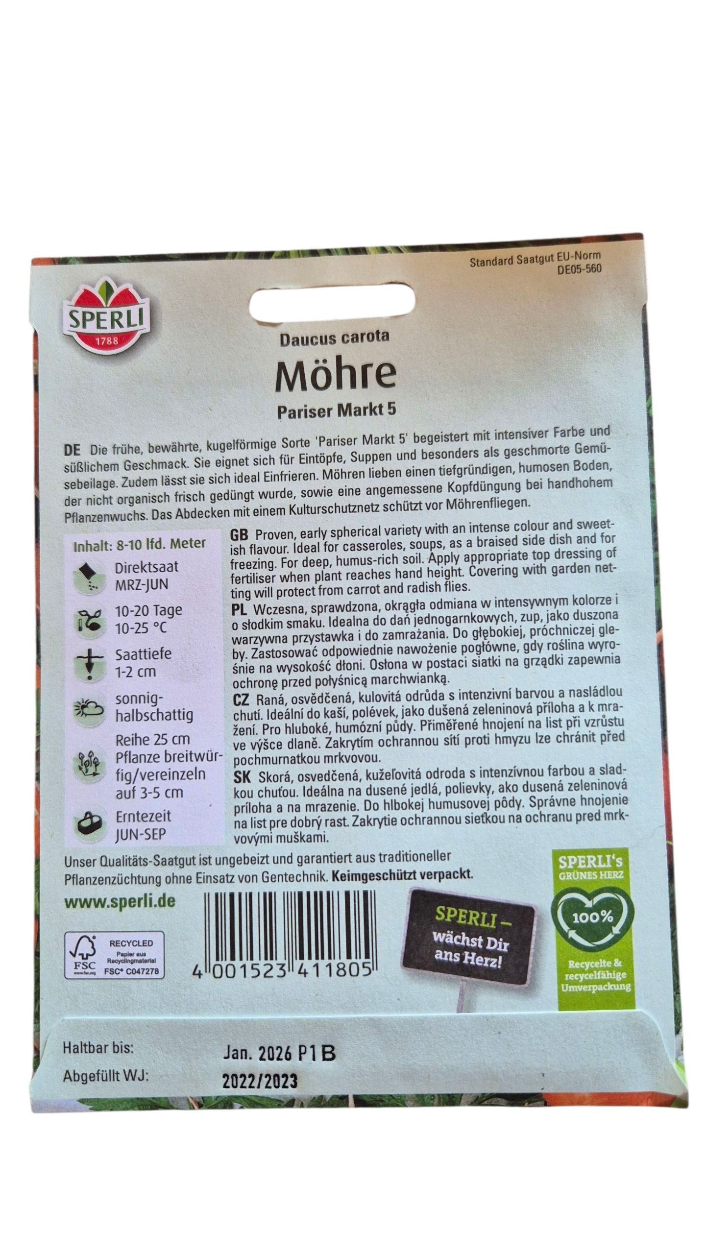 Aussaat & Pflege Pariser Markt 5 – Keimung 10–20 Tage, Reihen 25 cm