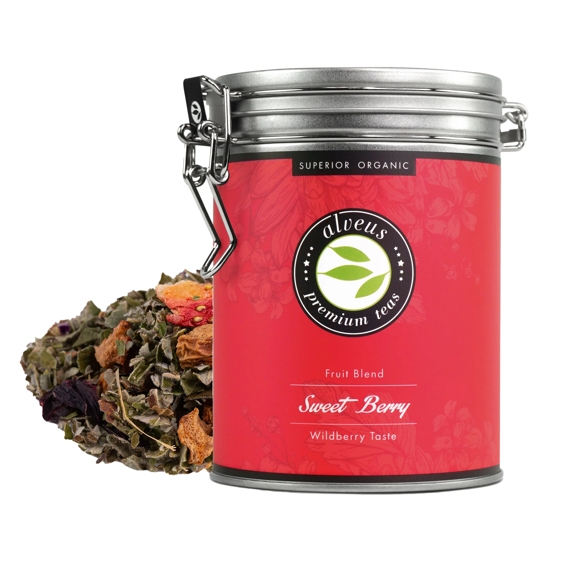 Kombination aus loser Teemischung und Sweet Berry Aromaschutzdose