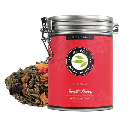 Kombination aus loser Teemischung und Sweet Berry Aromaschutzdose