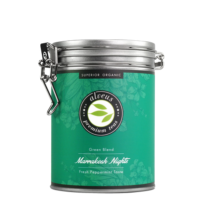 Marrakesh Nights Grüntee lose Mischung mit Verpackung – biologisch und frisch