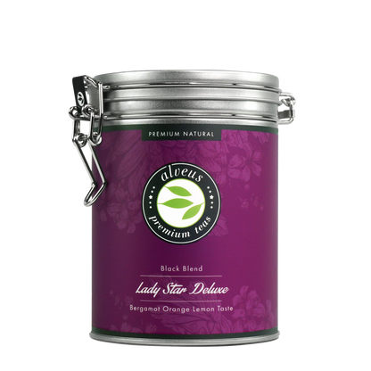 Lady Star Deluxe Schwarztee – Produktfoto mit loser Teemischung und Verpackung