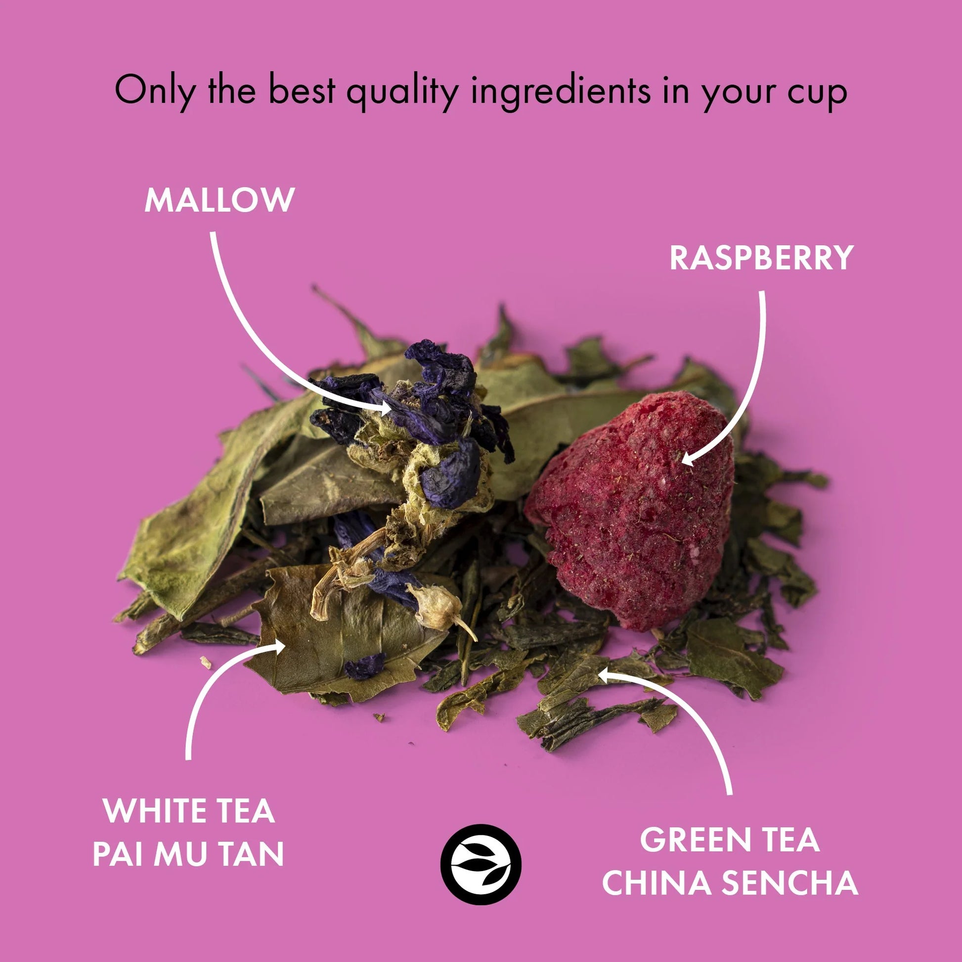 Zutaten: Grüntee China Sencha, Pai Mu Tan, Malve, Himbeere