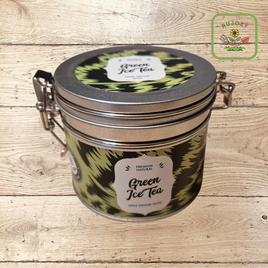 Edle Dose GREEN ICE TEA mit Grüntee, Apfel und Ingwer – fruchtig-erfrischender Tee von RUJOLY.