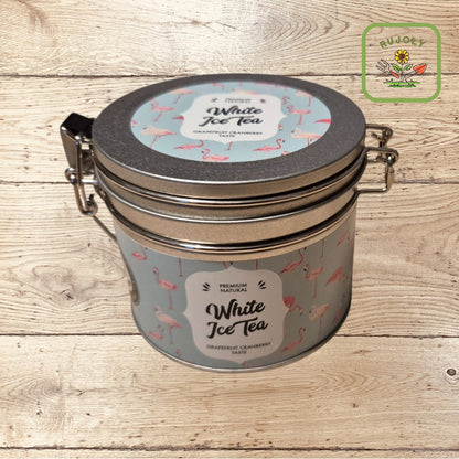 Edle Dose WHITE ICE TEA mit Weißtem Tee, Grapefruit und Cranberry – fruchtig-erfrischender Tee von RUJOLY.
