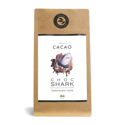 Vorderansicht Alveus Cacao Choc Shark BIO Kakaopulver 125 g in brauner Standbodenverpackung
