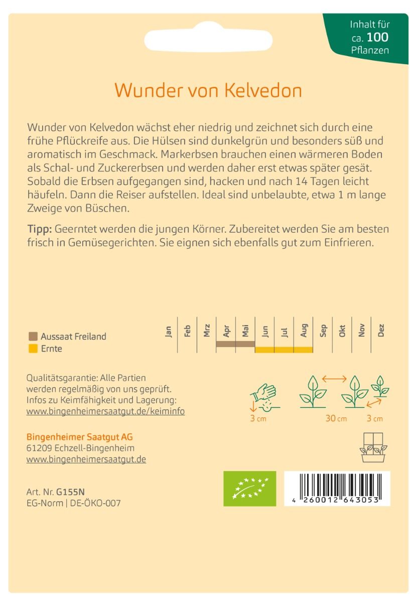 Aussaatkalender für die Markerbse Wunder von Kelvedon – perfekte frühe Erbsensorte
