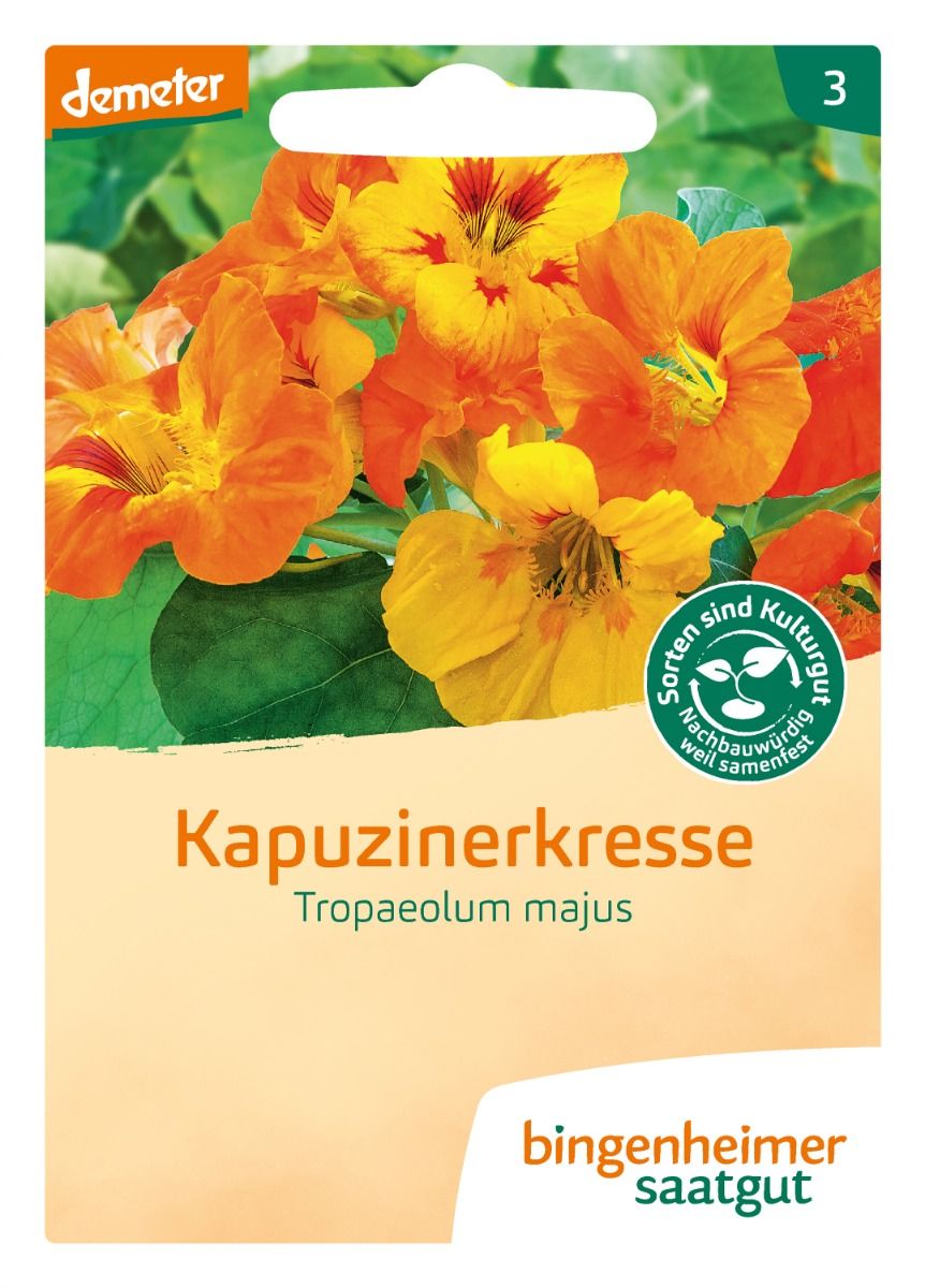 Verpackung der Kapuzinerkresse von Bingenheimer Saatgut.