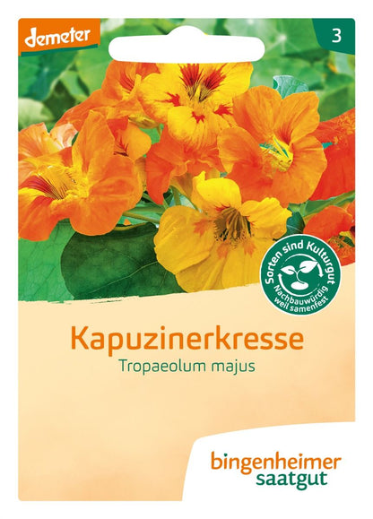 Verpackung der Kapuzinerkresse von Bingenheimer Saatgut.
