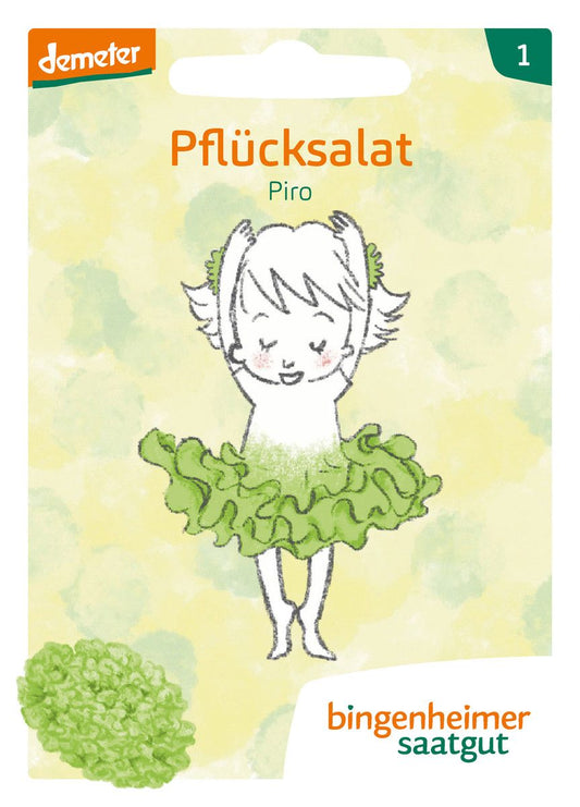 Illustration der Garten-Bande Pflücksalat Piro mit kindgerechtem Design.