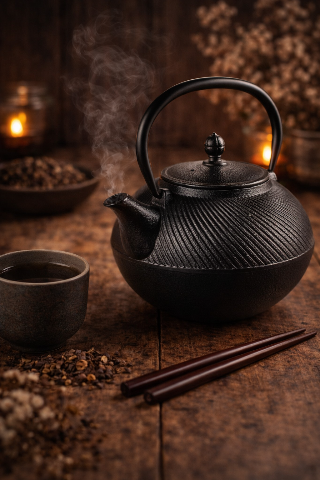 Kurotama Gusseisen-Teekanne beim Teeritual