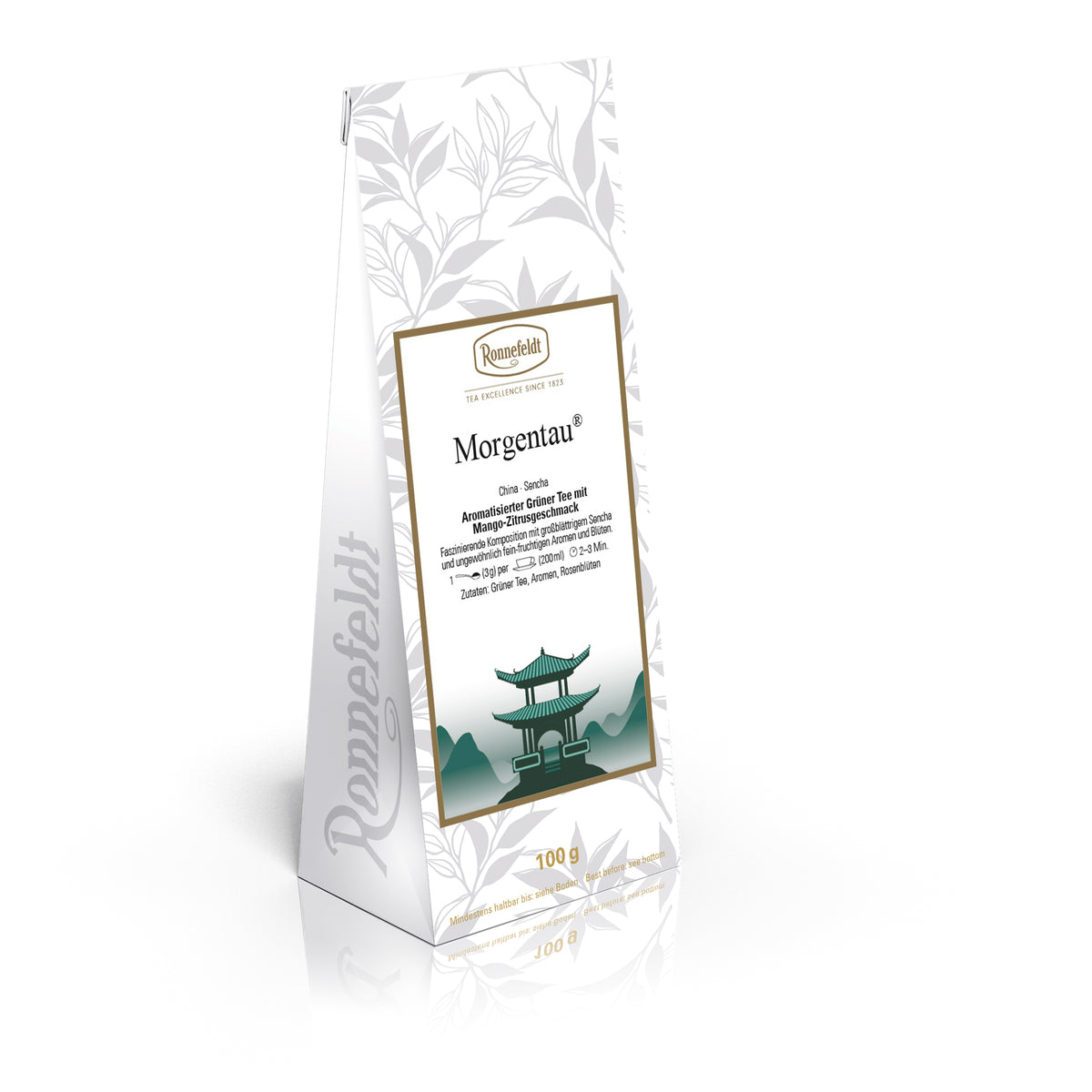 Ronnefeldt Morgentau® grüner Tee mit Mango-Zitrusgeschmack, 100-g-Packung