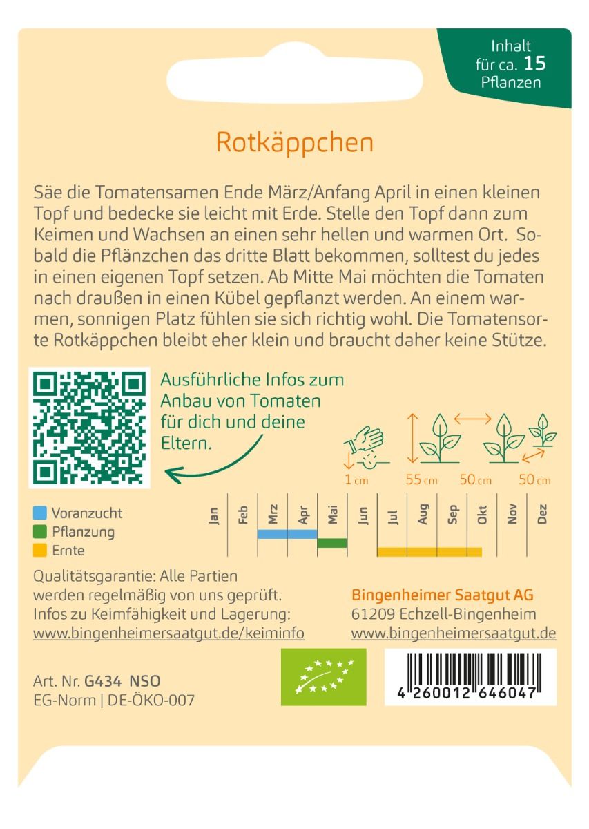 Rückseite der Saatguttüte Balkon-Tomate Rotkäppchen
