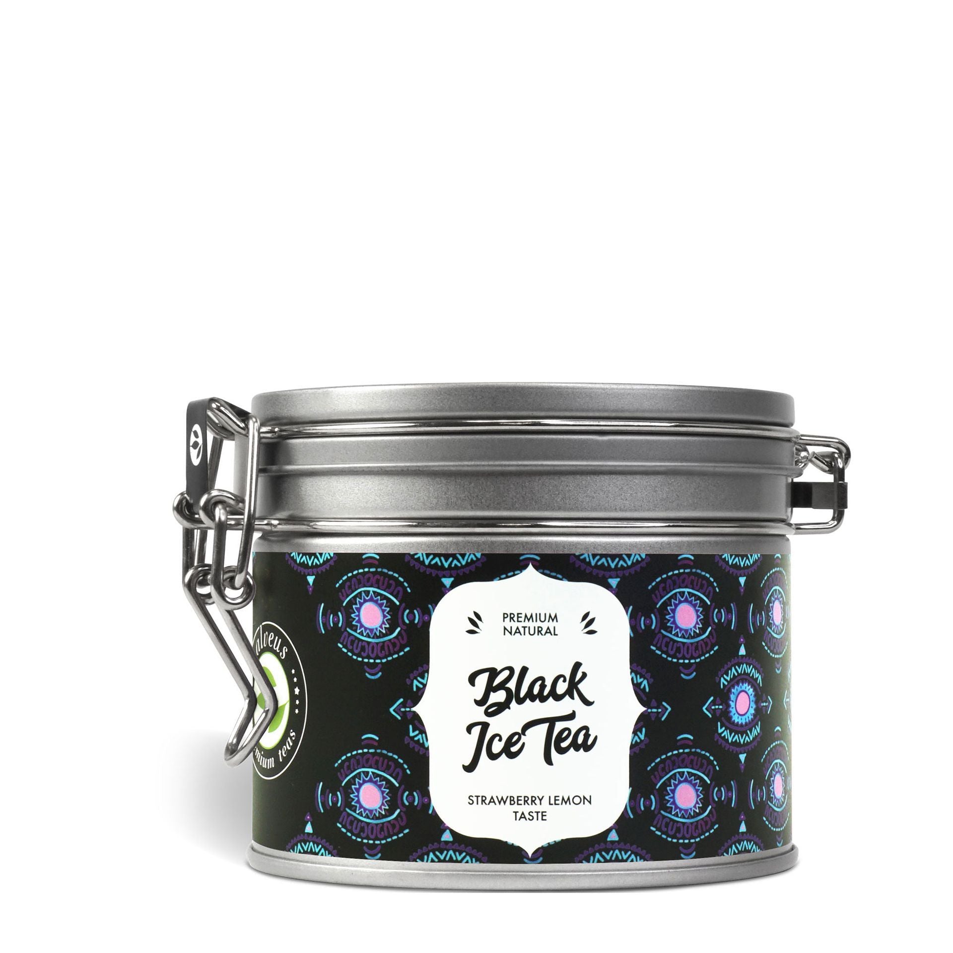 Black Ice Tea von alveus® in silberner 80-g-Metalldose mit Bügelverschluss und schwarz-violettem Etikett