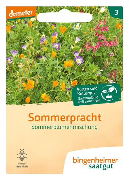 Bio Sommerpracht Sommerblumenmischung von Bingenheimer Saatgut in der Originalverpackung